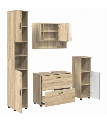vidaXL Bathroom Furniture Set with Drawer with Shelf 4 pcs Sonoma Oak