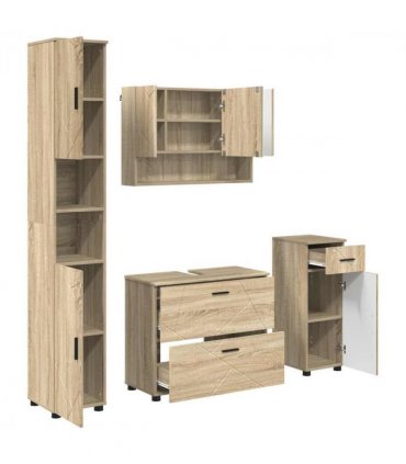 vidaXL Bathroom Furniture Set with Drawer with Shelf 4 pcs Sonoma Oak — V0672002515