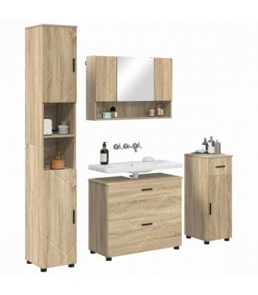 vidaXL Bathroom Furniture Set with Drawer with Shelf 4 pcs Sonoma Oak — V0672002515