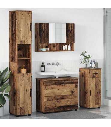 vidaXL Bathroom Furniture Set 4 pcs Old Wood Engineered Wood and Metal — V0672002516