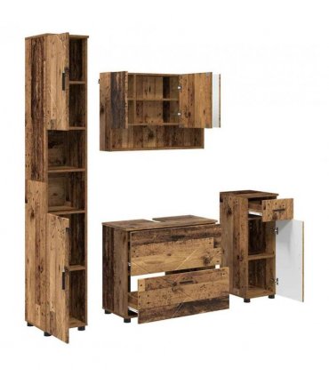 vidaXL Bathroom Furniture Set 4 pcs Old Wood Engineered Wood and Metal — V0672002516