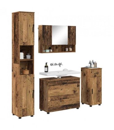 vidaXL Bathroom Furniture Set 4 pcs Old Wood Engineered Wood and Metal — V0672002516