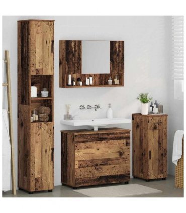 vidaXL Bathroom Furniture Set 4 pcs Old Wood Engineered Wood and Metal — V0672002516