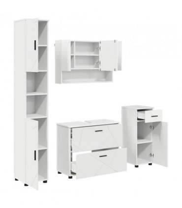 vidaXL Bathroom Furniture Set 4 pcs White Engineered Wood and Metal — V0672002518