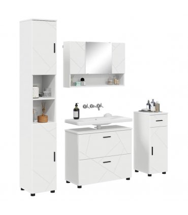 vidaXL Bathroom Furniture Set 4 pcs White Engineered Wood and Metal — V0672002518