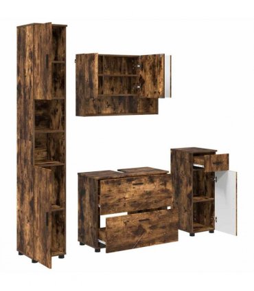 vidaXL Bathroom Furniture Set with Drawer with Shelf 4 pcs Smoked Oak — V0672002519