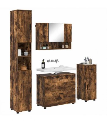 vidaXL Bathroom Furniture Set with Drawer with Shelf 4 pcs Smoked Oak — V0672002519