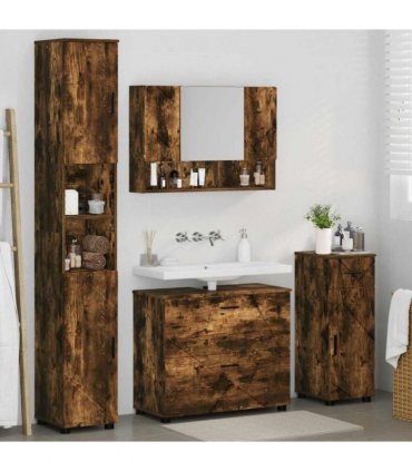 vidaXL Bathroom Furniture Set with Drawer with Shelf 4 pcs Smoked Oak — V0672002519