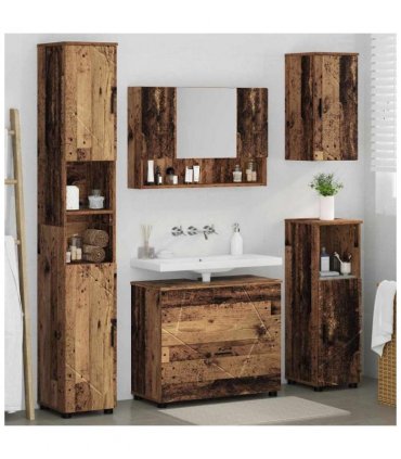 vidaXL Bathroom Furniture Set 5 pcs Old Wood Engineered Wood and Metal