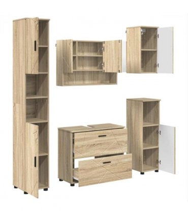 vidaXL Bathroom Furniture Set with Drawer with Shelf 5 pcs Sonoma Oak