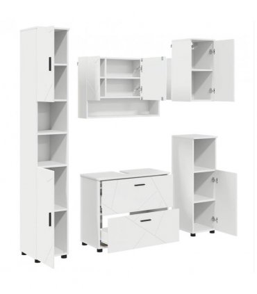 vidaXL Bathroom Furniture Set 5 pcs White Engineered Wood and Metal