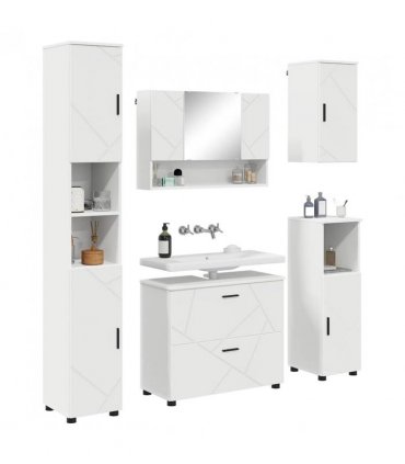vidaXL Bathroom Furniture Set 5 pcs White Engineered Wood and Metal