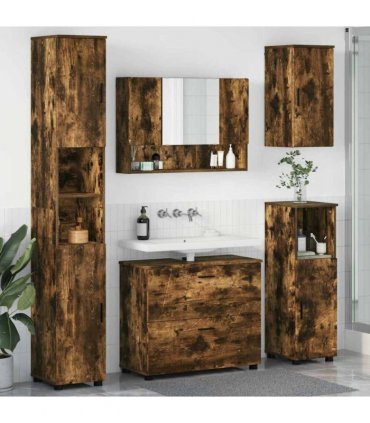 vidaXL Bathroom Furniture Set with Drawer with Shelf 5 pcs Smoked Oak