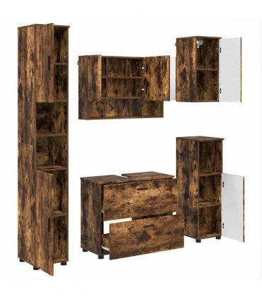 vidaXL Bathroom Furniture Set with Drawer with Shelf 5 pcs Smoked Oak