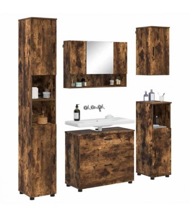vidaXL Bathroom Furniture Set with Drawer with Shelf 5 pcs Smoked Oak