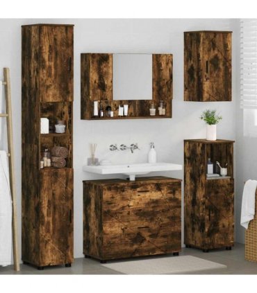 vidaXL Bathroom Furniture Set with Drawer with Shelf 5 pcs Smoked Oak