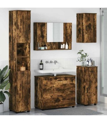 vidaXL Bathroom Furniture Set with Drawer with Shelf 5 pcs Smoked Oak — V0672002526