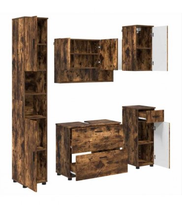 vidaXL Bathroom Furniture Set with Drawer with Shelf 5 pcs Smoked Oak — V0672002526