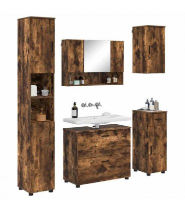 vidaXL Bathroom Furniture Set with Drawer with Shelf 5 pcs Smoked Oak — V0672002526