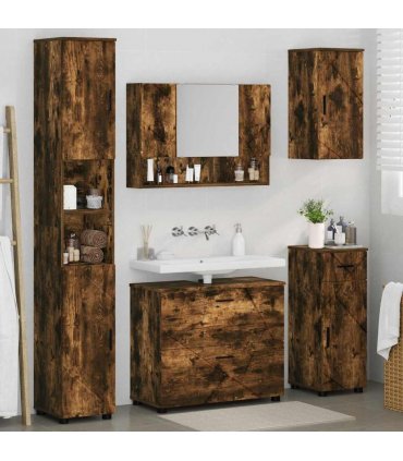 vidaXL Bathroom Furniture Set with Drawer with Shelf 5 pcs Smoked Oak — V0672002526