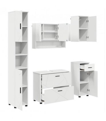 vidaXL Bathroom Furniture Set 5 pcs White Engineered Wood and Metal — V0672002527