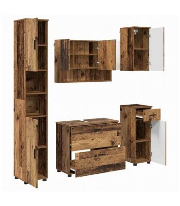 vidaXL Bathroom Furniture Set 5 pcs Old Wood Engineered Wood and Metal — V0672002528