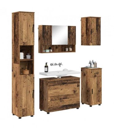 vidaXL Bathroom Furniture Set 5 pcs Old Wood Engineered Wood and Metal — V0672002528