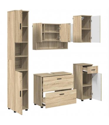 vidaXL Bathroom Furniture Set with Drawer with Shelf 5 pcs Sonoma Oak — V0672002529