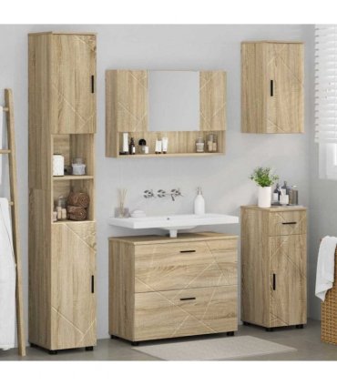 vidaXL Bathroom Furniture Set with Drawer with Shelf 5 pcs Sonoma Oak — V0672002529