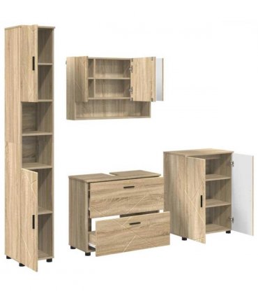 vidaXL Bathroom Furniture Set with Drawer with Shelf 4 pcs Sonoma Oak — V0672002530