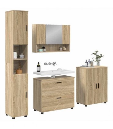 vidaXL Bathroom Furniture Set with Drawer with Shelf 4 pcs Sonoma Oak — V0672002530