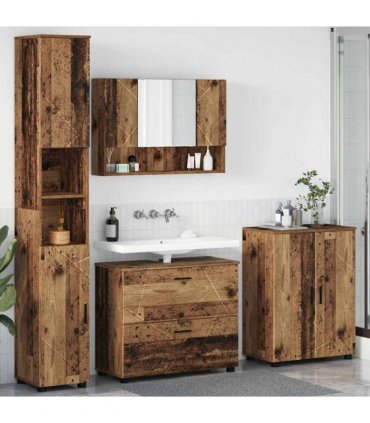 vidaXL Bathroom Furniture Set 4 pcs Old Wood Engineered Wood and Metal — V0672002531