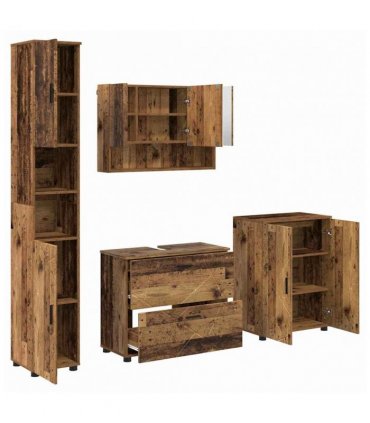 vidaXL Bathroom Furniture Set 4 pcs Old Wood Engineered Wood and Metal — V0672002531