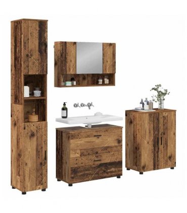 vidaXL Bathroom Furniture Set 4 pcs Old Wood Engineered Wood and Metal — V0672002531