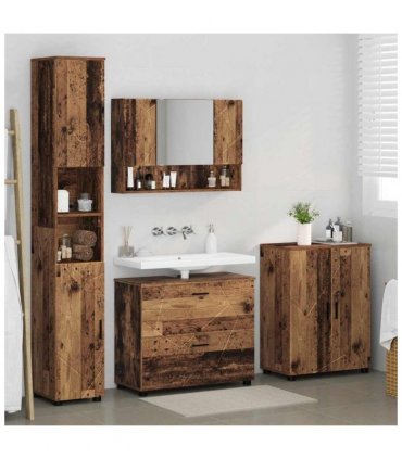 vidaXL Bathroom Furniture Set 4 pcs Old Wood Engineered Wood and Metal — V0672002531