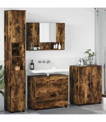vidaXL Bathroom Furniture Set with Drawer with Shelf 4 pcs Smoked Oak — V0672002532