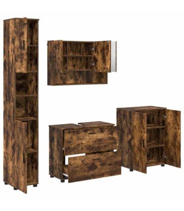 vidaXL Bathroom Furniture Set with Drawer with Shelf 4 pcs Smoked Oak — V0672002532