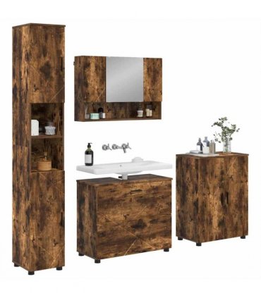 vidaXL Bathroom Furniture Set with Drawer with Shelf 4 pcs Smoked Oak — V0672002532