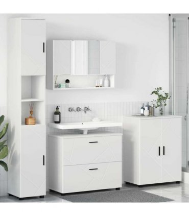 vidaXL Bathroom Furniture Set 4 pcs White Engineered Wood and Metal — V0672002533