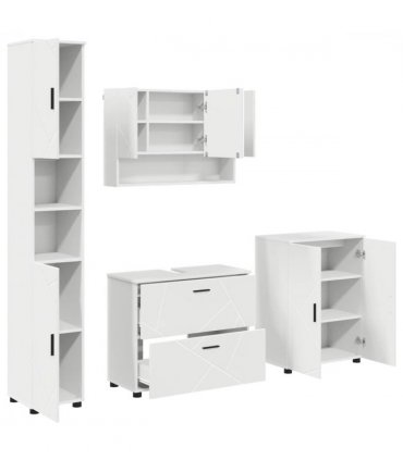 vidaXL Bathroom Furniture Set 4 pcs White Engineered Wood and Metal — V0672002533