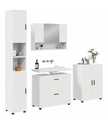 vidaXL Bathroom Furniture Set 4 pcs White Engineered Wood and Metal — V0672002533