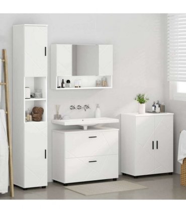 vidaXL Bathroom Furniture Set 4 pcs White Engineered Wood and Metal — V0672002533