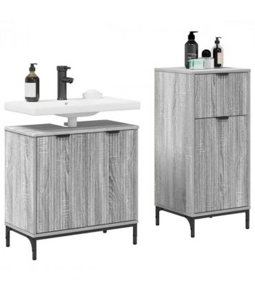 vidaXL Bathroom Furniture Set with Drawer with Shelf 2 pcs Grey Sonoma