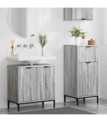 vidaXL Bathroom Furniture Set with Drawer with Shelf 2 pcs Grey Sonoma