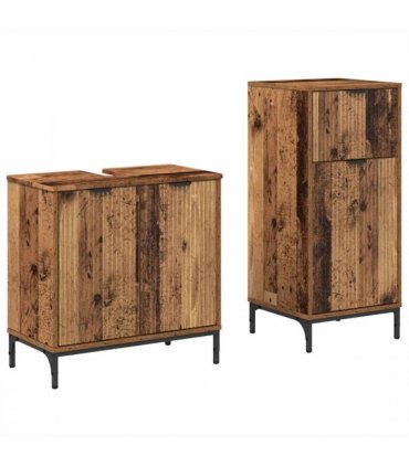 vidaXL Bathroom Furniture Set 2 pcs Old Wood Engineered Wood and Metal — V0672002540