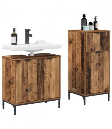 vidaXL Bathroom Furniture Set 2 pcs Old Wood Engineered Wood and Metal — V0672002540