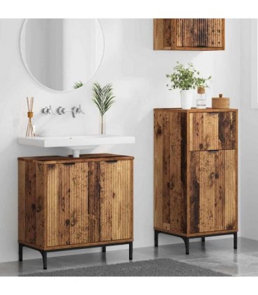 vidaXL Bathroom Furniture Set 2 pcs Old Wood Engineered Wood and Metal — V0672002540