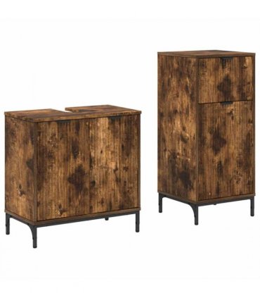 vidaXL Bathroom Furniture Set with Drawer with Shelf 2 pcs Smoked Oak — V0672002542