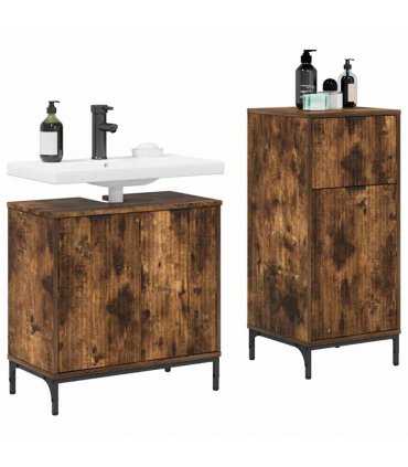 vidaXL Bathroom Furniture Set with Drawer with Shelf 2 pcs Smoked Oak — V0672002542