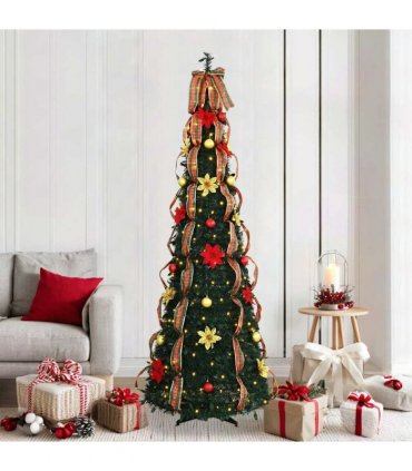 vidaXL Artificial Christmas Tree with 200 LEDs Green 215 cm PVC